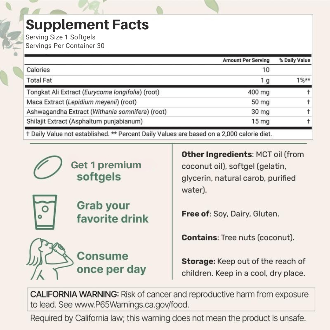 Tongkat Ali+ Maca, Shilajit, & Ashwagandha with MCT Oil