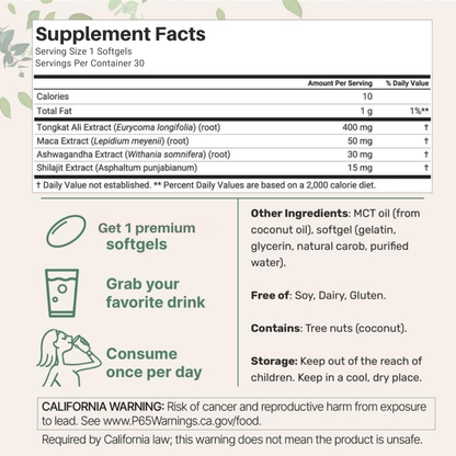 Tongkat Ali+ Maca, Shilajit, & Ashwagandha with MCT Oil